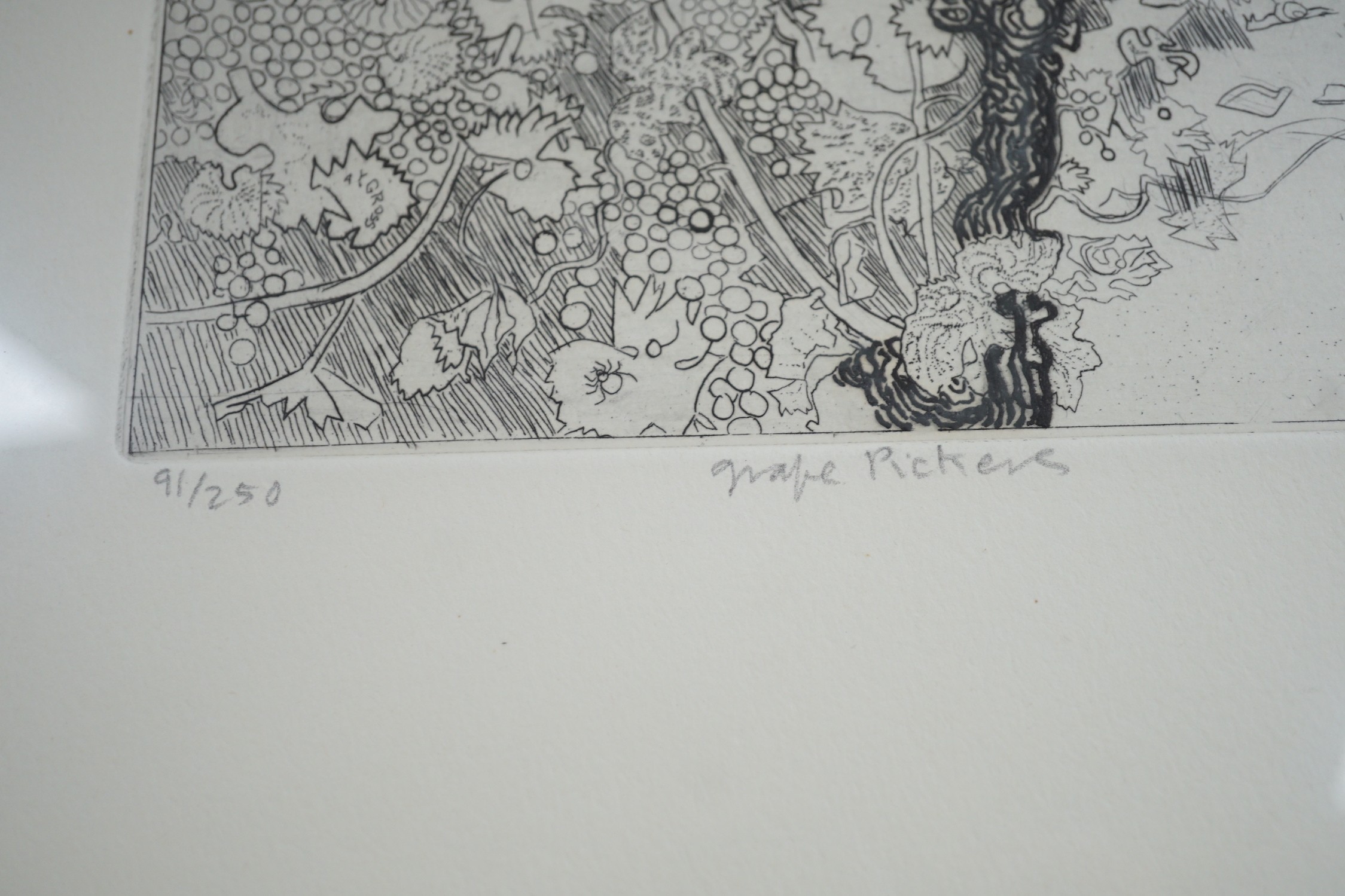 Anthony Gross (1905-1984), drypoint etching, 'Grape pickers', signed in pencil, 91/250, 28 x 35cm